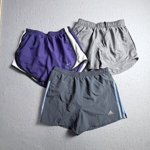 Nike Adidas Women Sm Shorts Lot of 3 Running Yoga Workout Walking Summer Purple